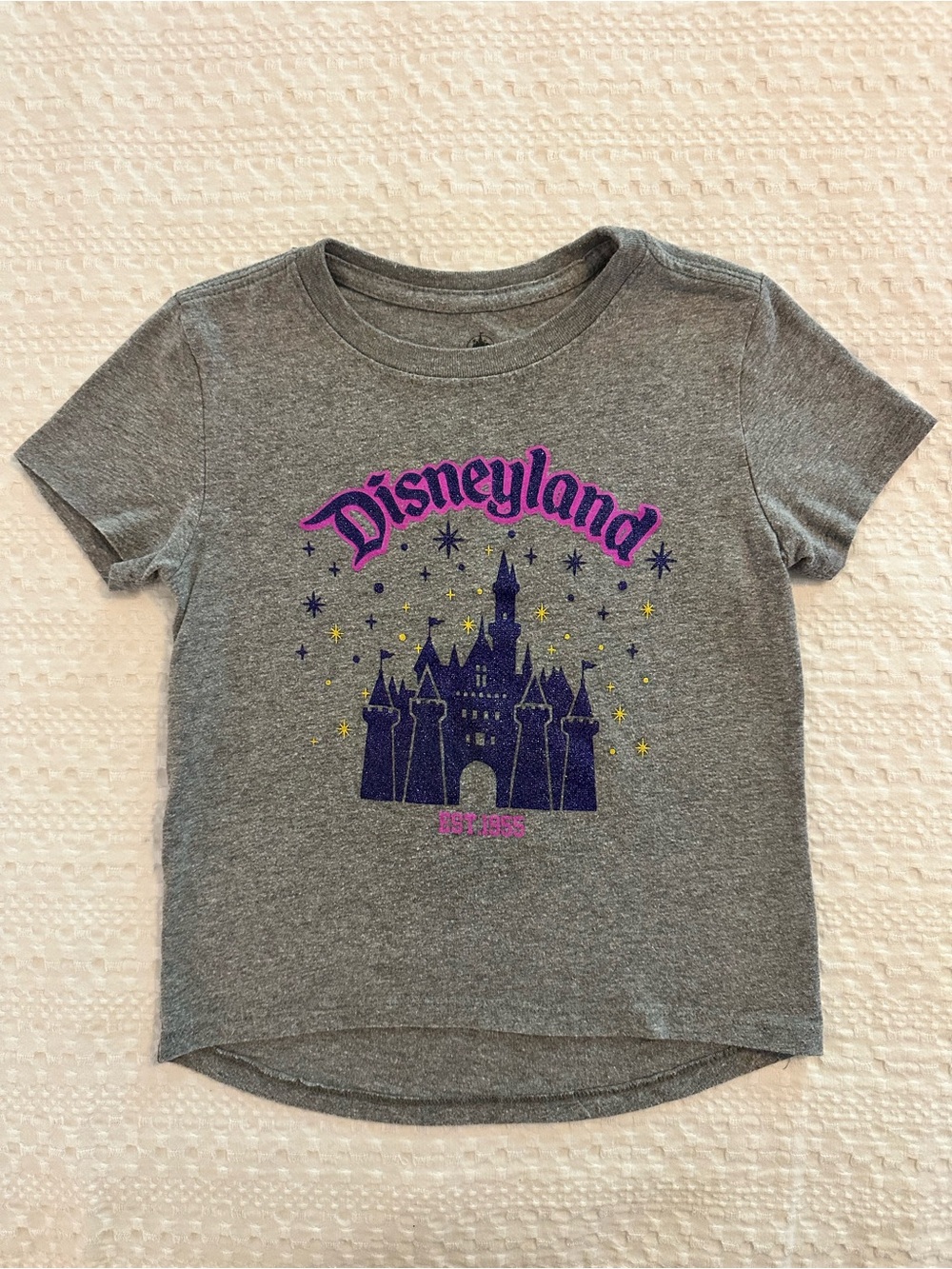 Disneyland Girls Gray Purple Glitter Castle Tee